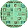 thumbnail image 1 of Ahgly Company Machine Washable Indoor Round Oriental Turquoise Blue Modern Area Rugs, 8' Round, 1 of 4