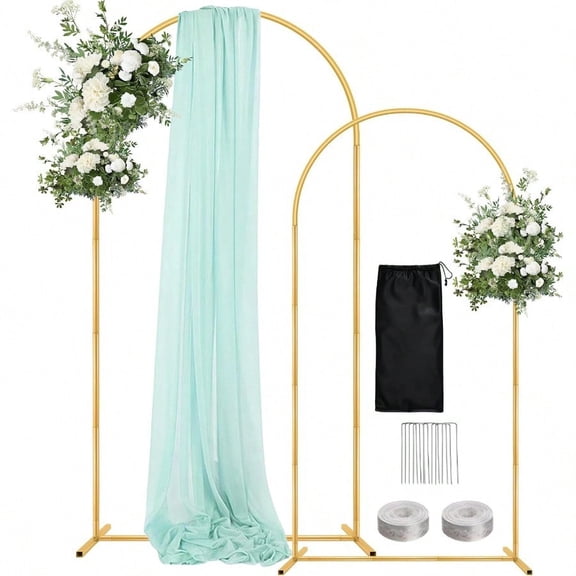 Wedding Arch Backdrop Stand 7.2FT 6FT Set Of 2 Gold Metal Balloon Arch Kit Stand For Gender Reveal Ceremony Birthday Anniversary Bridal Graduation Party Event Decoration
