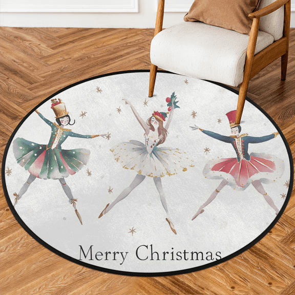 CURLYOOT Round Rug 3ft Nutcrackers Colorful Xmas Area Rug, Washable Circle Mat Non Slip Floor Carpet Mat, Soft Indoor Rugs for Entryway Living Room Dining Room Bedroom