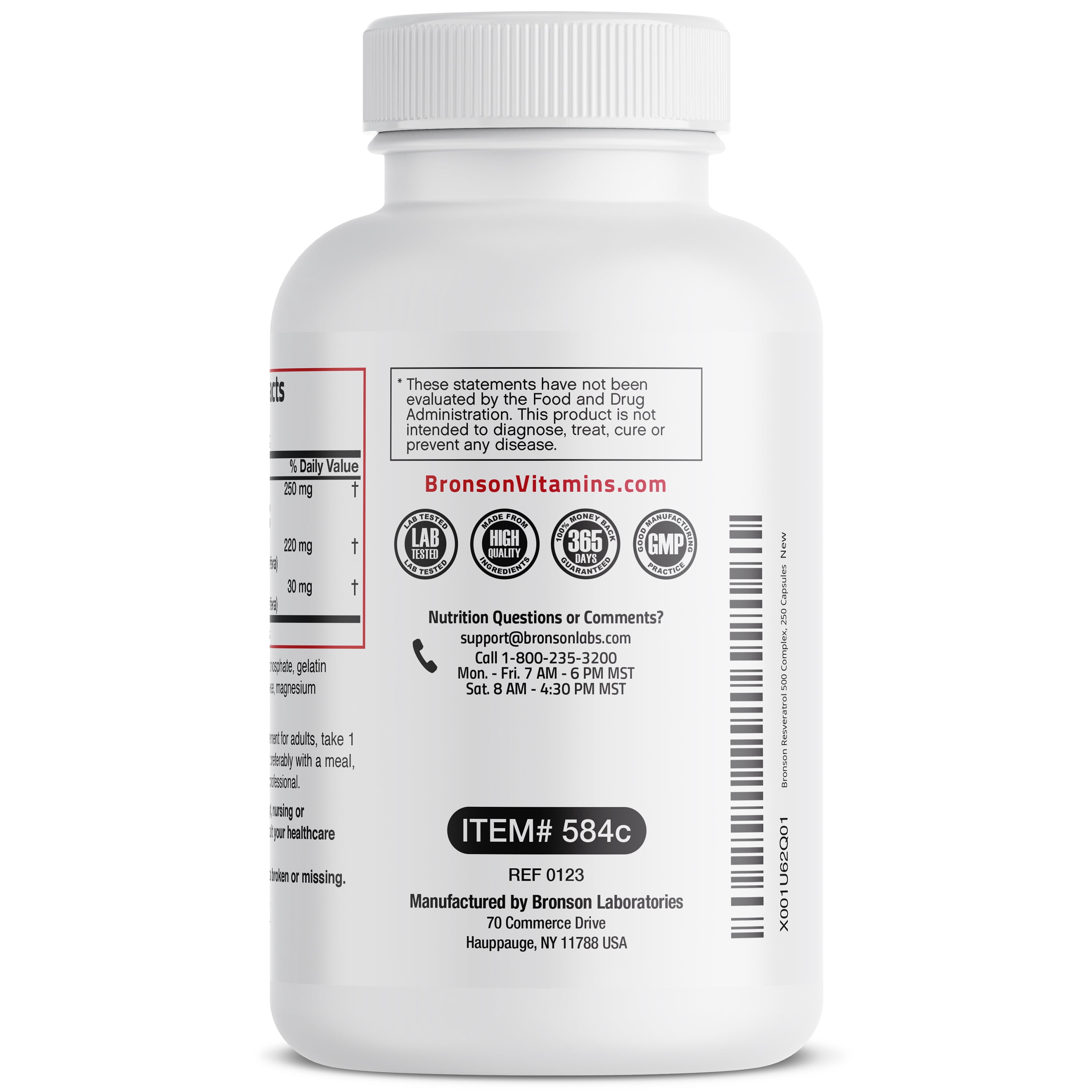 Bronson Resveratrol 500 Complex Red Wine Extract Natural Antioxidant Heart & Immune Health, 250 Capsules