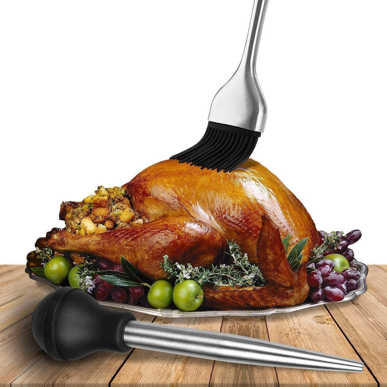 Marinade Injector Pump Drip, Meat Seasoning Syringe, Flavor Syringe Turkey Baster with Cleaning Brush, Silicone Pastry Brush for BBQ Meat Beef Chicken Pastries Jam