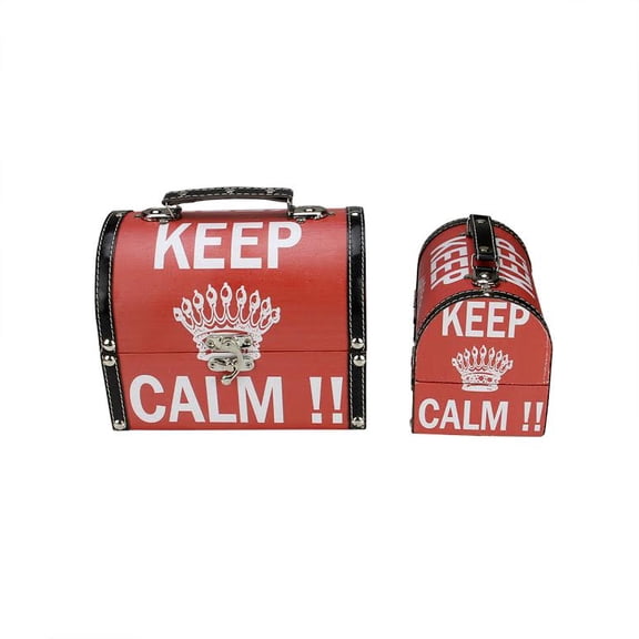 Northlight Set of 2 Red and White “Keep Calm” Decorative Wooden Storage Boxes with Handles and Metal