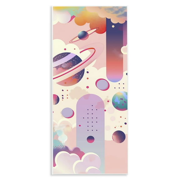 Stupell Industries Surreal Geometric Planets Scene Abstract Painting Unframed Art Print Wall Art, 7 x 17