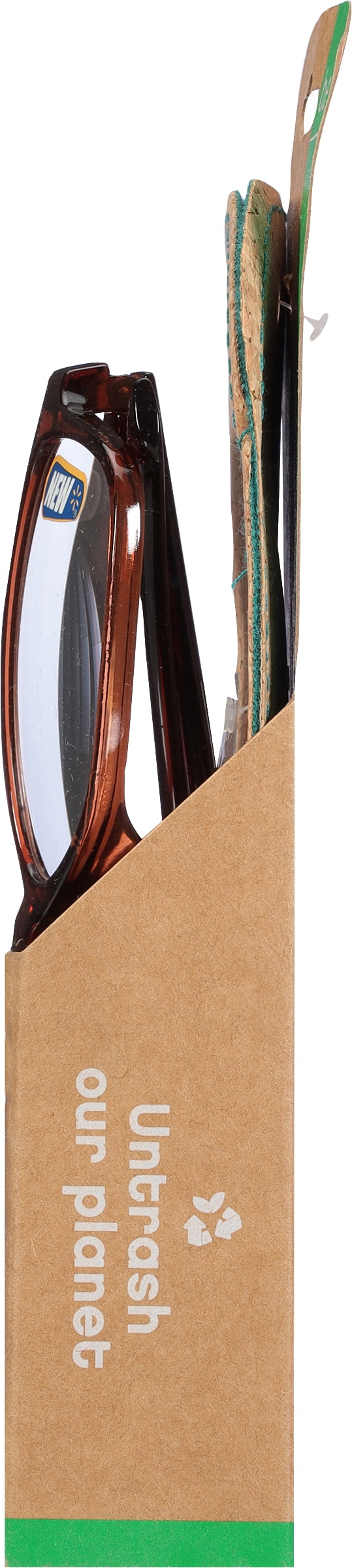 (2 pack) B.E Bio Eyes Mens Rectangular Reading Glasses Made from Recycled Plastic Zera +1.75 in Brown