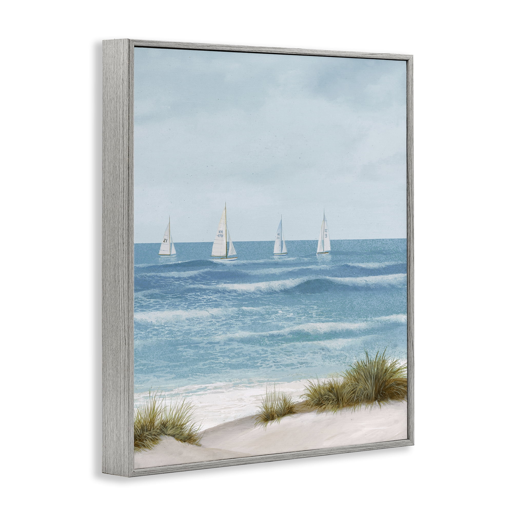 Stupell Industries Boats Sailing Away Gray Framed Giclee Art, design by Lorenzo Collective