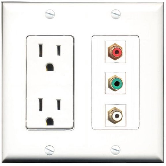 RiteAV - 15 Amp Power Outlet 1 Port RCA Red 1 Port RCA White 1 Port RCA Green Decorative Wall Plate