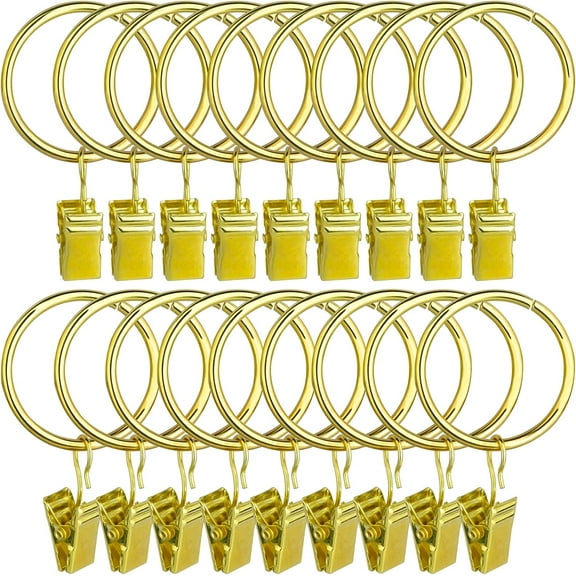 18 Pack Rings Curtain Clips Strong Metal Decorative Drapery Window Curtain Ring with Clip Rustproof Vintage Gold Color