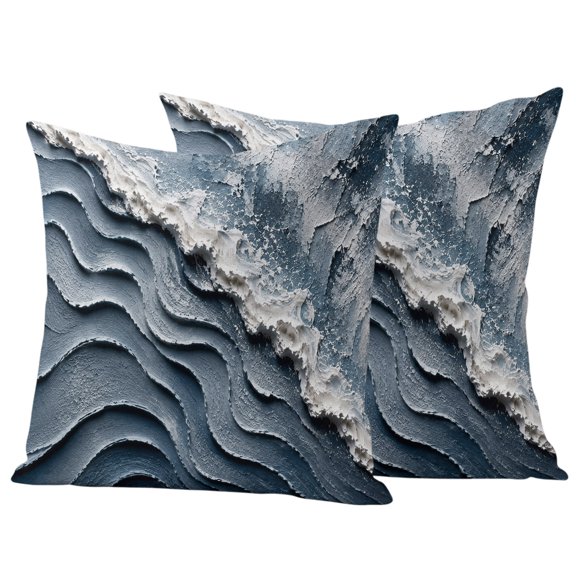 Navy Blue Coastal Outdoor Waterproof Pillow Covers, Abstract Vintage Ocean Waves Modern Decorative Square Throw Pillowcase Sofa Cushion Sham for Patio/Couch/Chair, 20"x20" 2 Pack