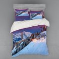 thumbnail image 2 of Winter Duvet Cover Set, Majestic Winter Sunrise Landscape and Ski Resort Spruce Pine Forest French Alps, Bedding Set with Shams and Fitted Sheet, 3 Sizes, by Ambesonne, 2 of 3