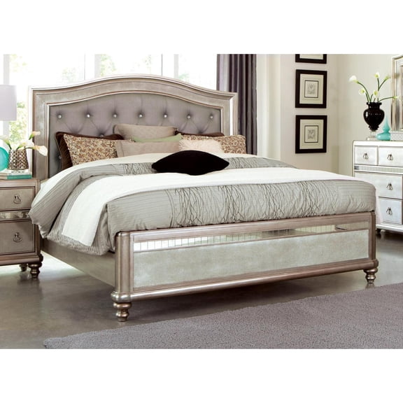 Coaster Bling Game Queen Bed with Button Tufting Metallic Platinum-Color:Metallic,Finish:Metallic Platinum,Style:Hollywood Glam