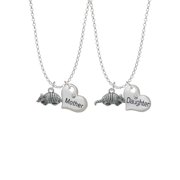 Delight Jewelry Silvertone Small Armadillo Mother & Daughter Heart Necklaces (Set of 2), 19"+2"