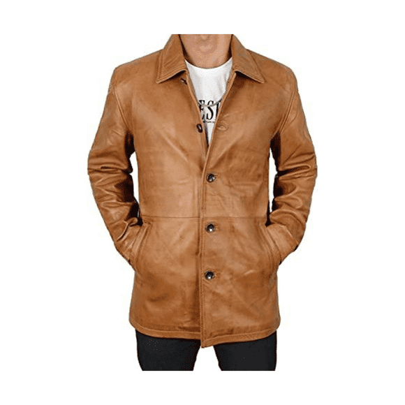 Vintage Brown Leather Coat Mens Fashion Winter Coats Brown Long Leather Coat Vintage Sheepskin Jacket Brown Long Coat Men Long Leather Coat size L