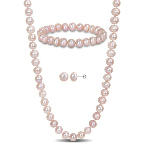 Everly Women's Cultured Pearl Sterling Silver Bracelet Jewelry Set