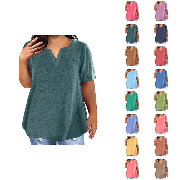 Plus Size T Shirts for Women Summer Casual Plain Basic Short Sleeve V Neck Oversized Tshirts Womens Tees