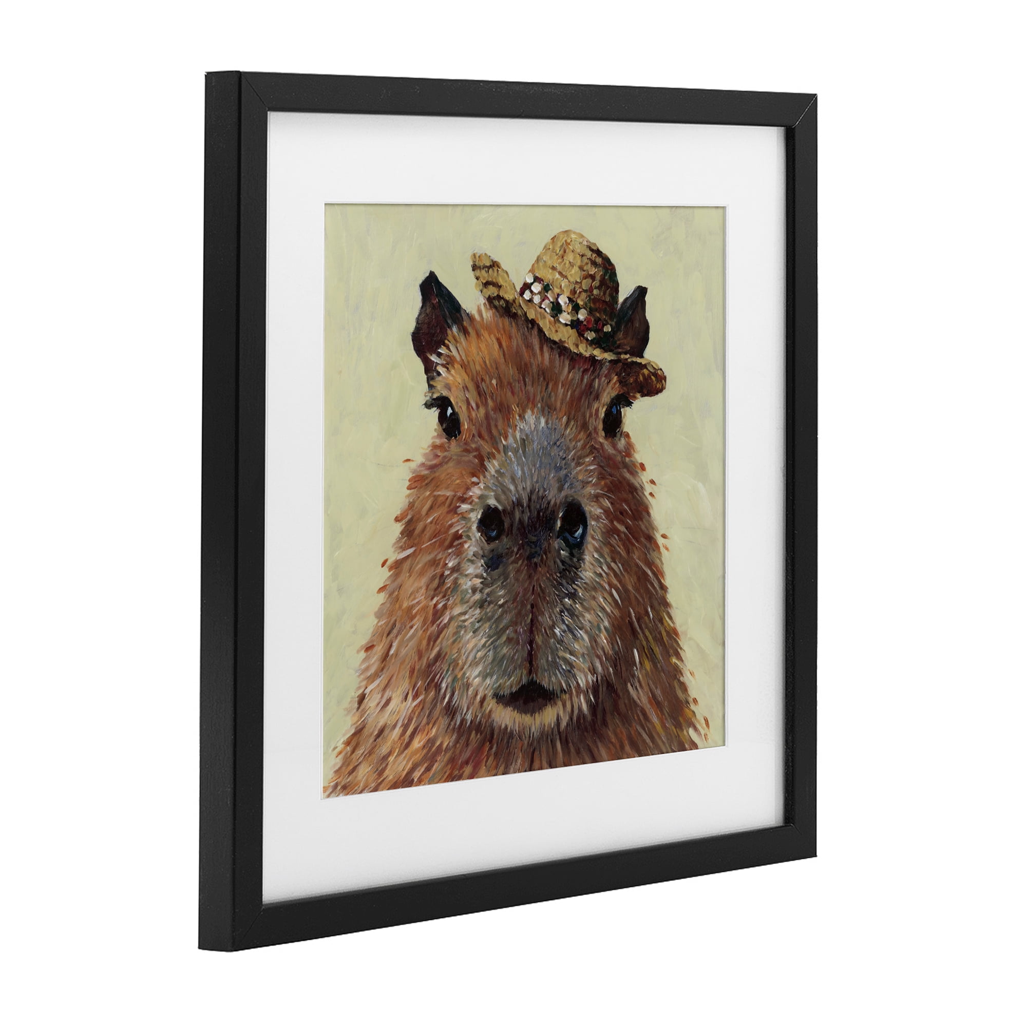 Stupell Industries Capybara with Straw Hat Black Framed Print Under Glass, design by Studio Bautista