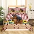 Sunflower Horse Duvet Cover Twin Size,Western Texas Stars Horseshoe