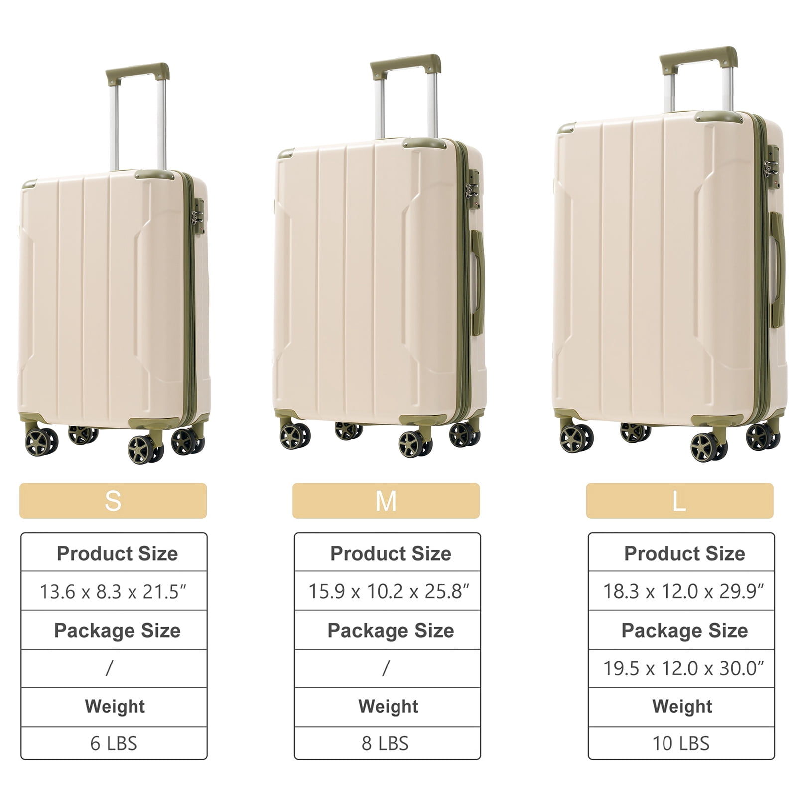 EUROCO 3 Piece Luggage Set, Expandable Hardshell Suitcase with TSA Lock and Double Spinner Wheels,ABS Lightweight Durable Travel luggage Set(20"/24"/28"),White Green