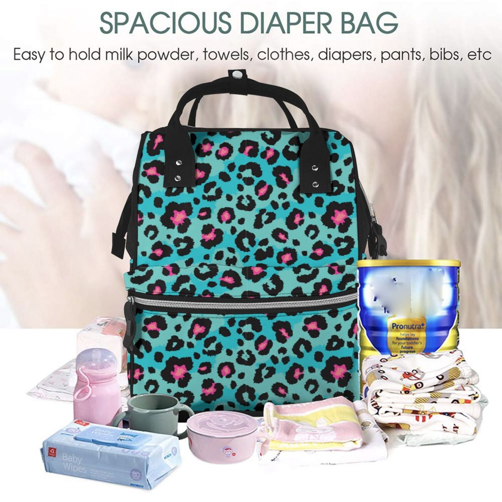 Kdxio Baby Diaper Backpack,Multi-Function Travel Backpack Nappy Bags,Nursing Bag, Fashion Mummy,Roomy Waterproof for Baby Care(Leopard 1)