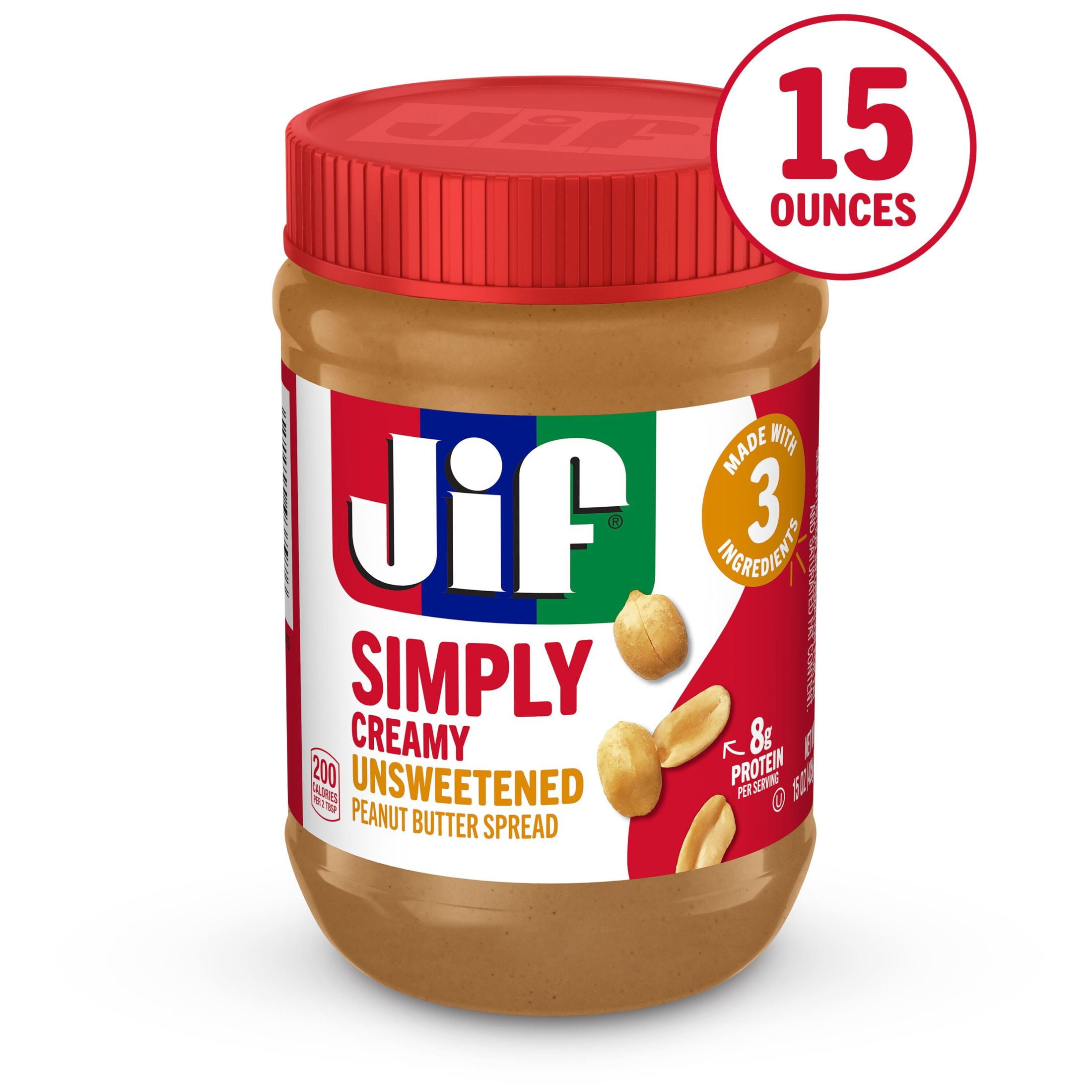 (12 pack) Jif Simply Creamy Peanut Butter Spread, Unsweetened, 15-oz Jar