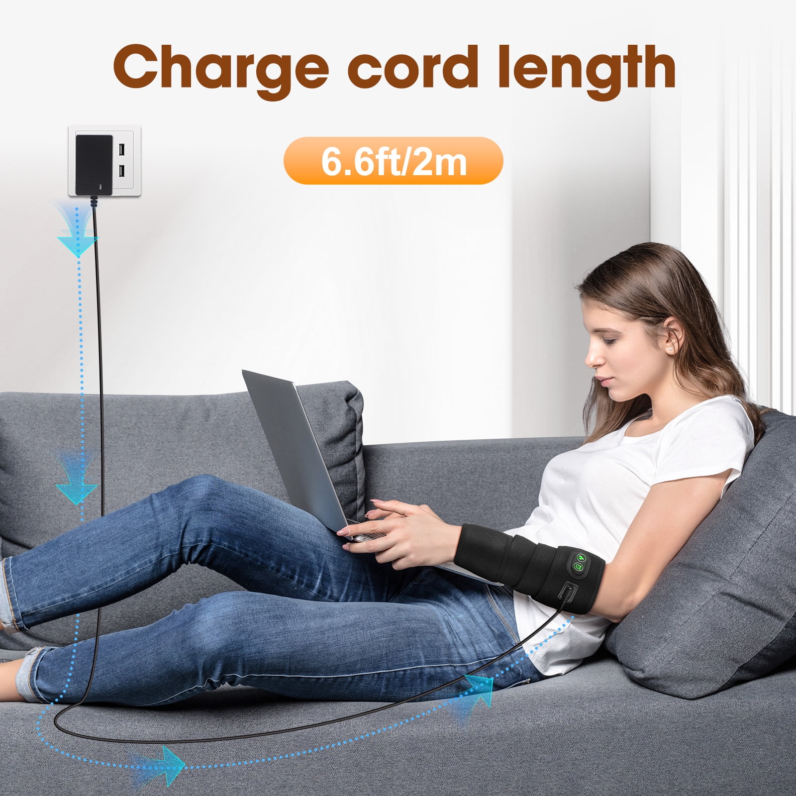 Heating Pad Wrap for Multiple Body Areas,Wearable Heating Wrap for Elbow Arm Wrist Ankle Leg Knee ,Wrap Around Heating Pad with 78" Long Charge Cord, 4 Heating Modes,3 Time Setting(Black)