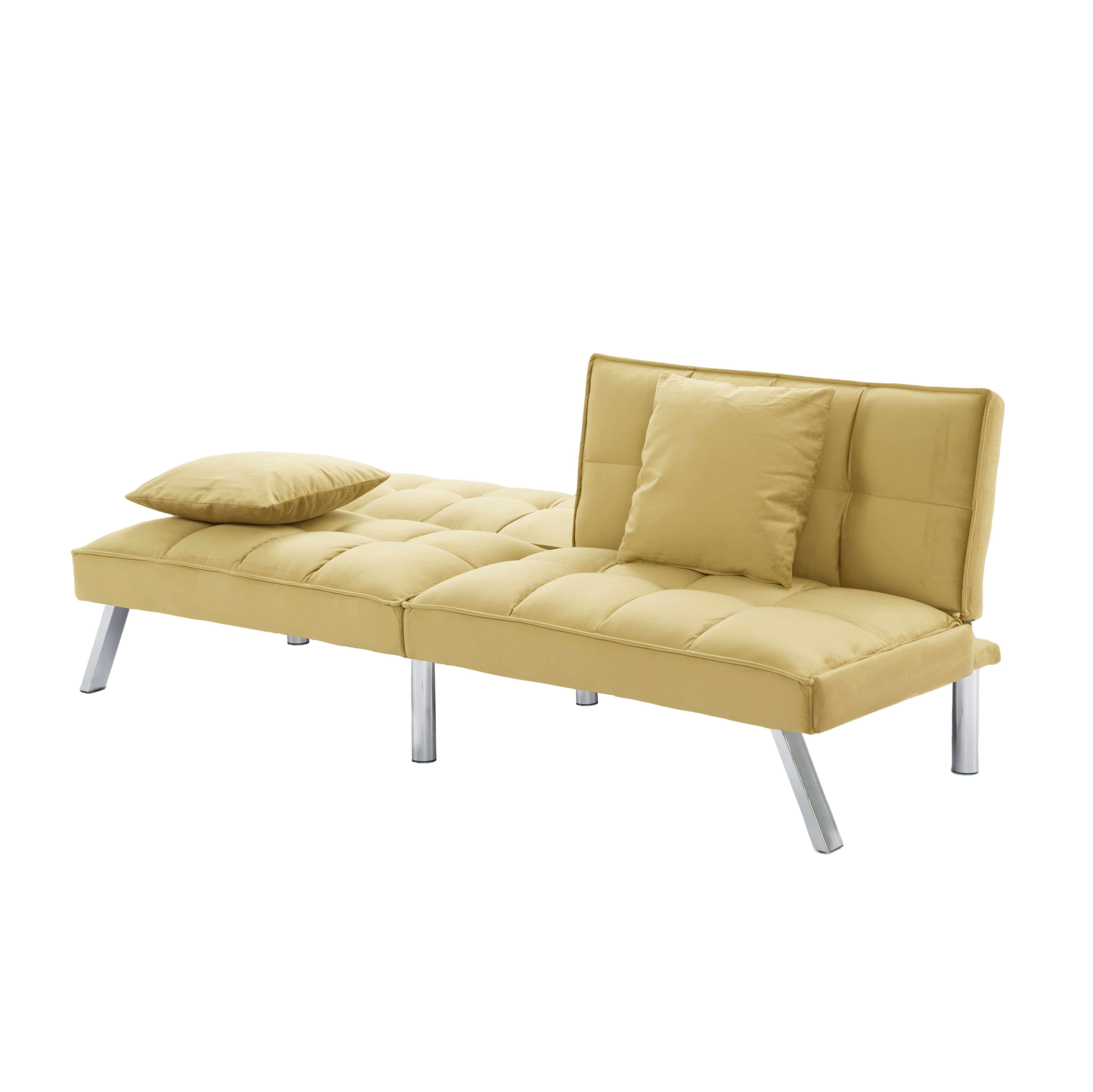 Gewnee Modern Velvet Futon Sofa Bed,67.7" Convertible Sleeper Sofa Bed with Throw Pillows，5 Adjustable Backrest Angles,Loveseat for Small Place,Olive