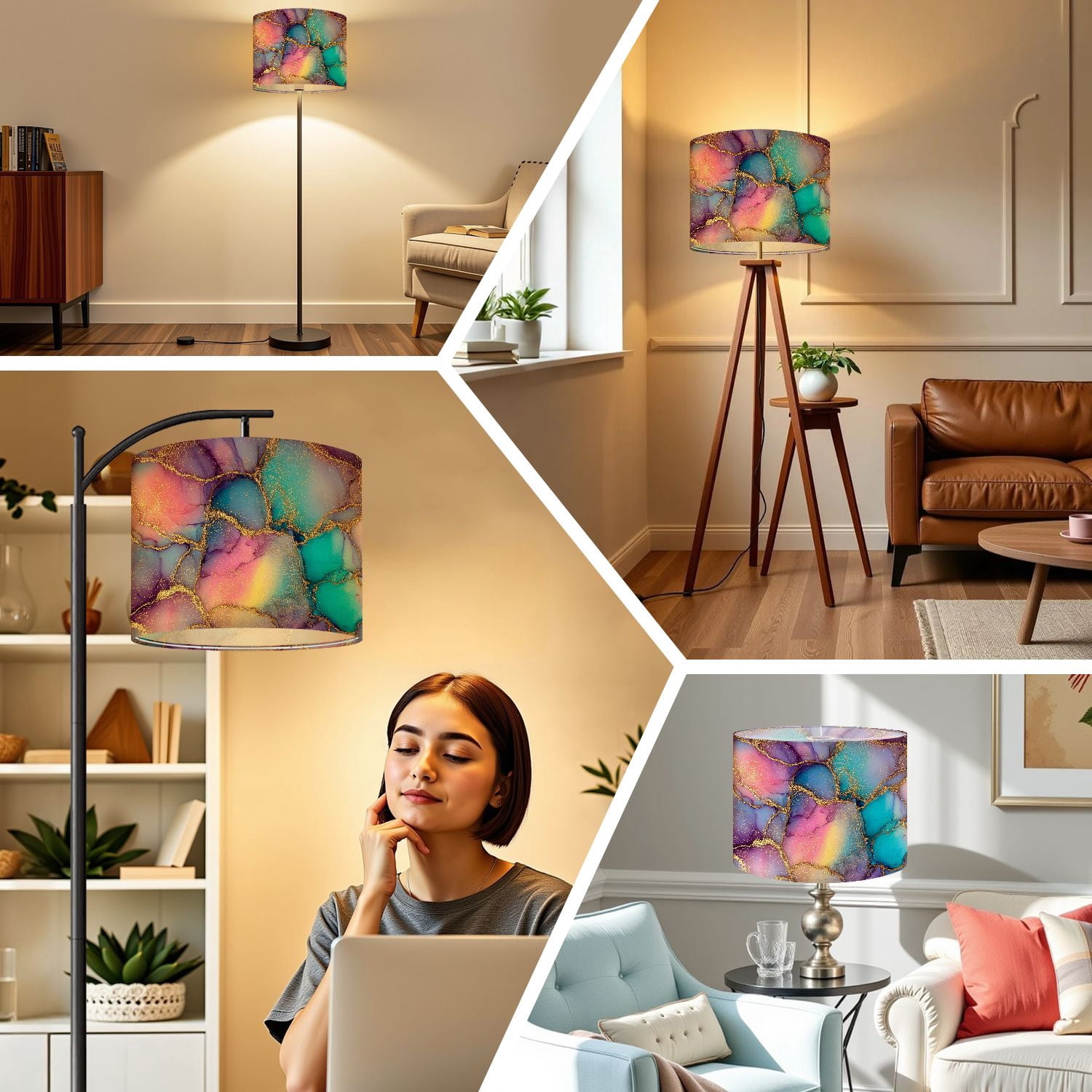 Linen Drum Lampshades Abstract Alcohol Ink Art Gold 13"x13"x10" Light Shade for Table Lamps Floor Lamp Shades Lampshade Replacement Assembly Required