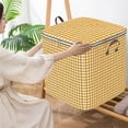 thumbnail image 6 of Bizhua Houndstooth Storage Bag Large Capacity Folding Clothes Portable Wardrobe Sorting Clothes Storage Box with Reinforced Handle Zipper, Yellow Storage and Organization Box, 100L, 6 of 7