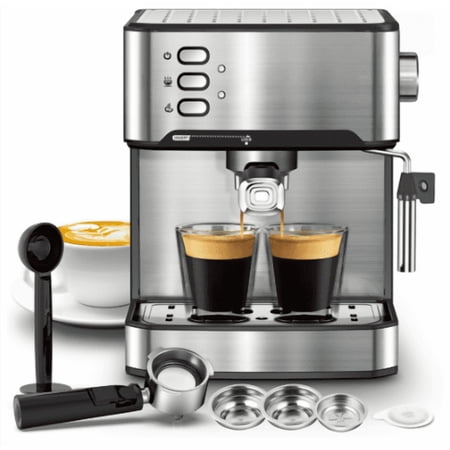 Espresso Machine - 20Bar Stainless Steel, Adjustable Frother & Dual Shot Options