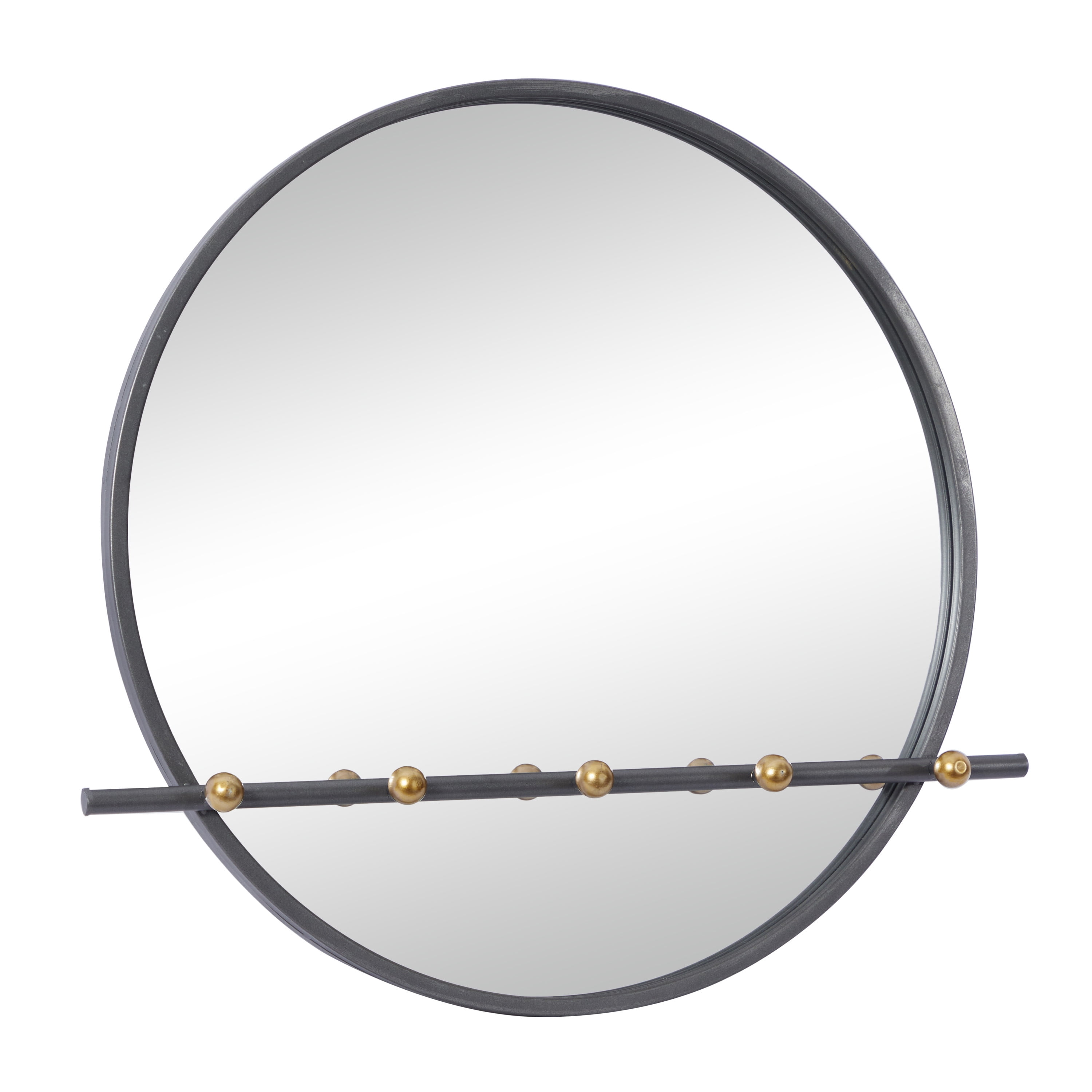 DecMode 26" x 24" Silver 5 Hooks Wall Mirror