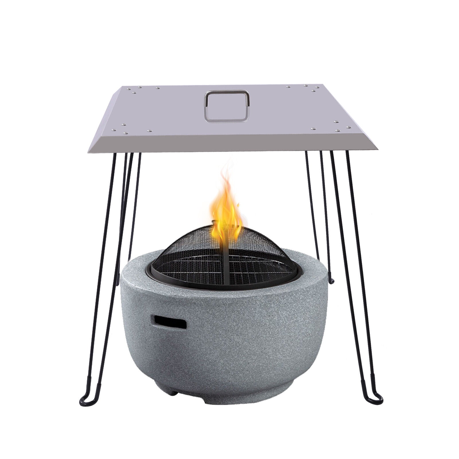 Miumaeov Fire Pit Heat Deflector Outdoor Square Fire Pit Cover Stainless Steel 26''X26''