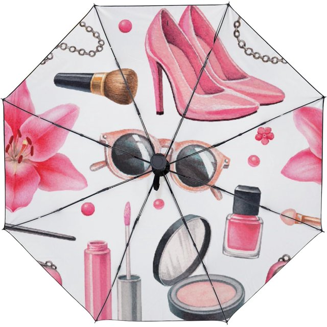 Umbrella Rain Windproof Beautiful Rose Pastel Color Automatic Folding Compact Beach Anti-UV Protection Umbrellas Travel Golf Parasol Open Close Men Women Girls Adults Make Up Accessories High Heel