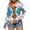 thumbnail image 2 of Long Sleeve Henley Shirt for Women Tribal Aztec Pattern Graphic Print Notch V Neck Relaxed Fit Southwest Style Casual Workwear Soft Lightweight Top, 2 of 5
