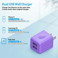 thumbnail image 5 of USB Wall Charger Block, 2 Pack 2.1A Dual Port Charging Box Wall Charger Adapter Plug Power Base USB Brick Cube Box Fast Charging Station Compatible for iPhone Android, Purple+Black, 5 of 7