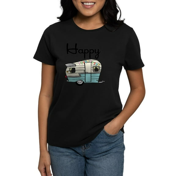 CafePress - Happy Camper Women's Dark T Shirt - Women's Traditional Fit Dark T-Shirt