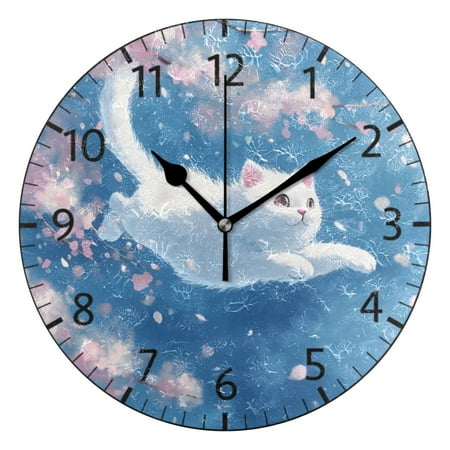 BZSMCE Decorative Wall Clock Size:25cm Blossom Floating Cat Pattern