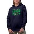 thumbnail image 2 of Let's Get Lucked Up, Shamrock Leaves, St. Patrick's Day, Navy Blue Hooded Sweatshirt or Hoodie, Medium, 2 of 5
