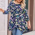 thumbnail image 4 of WTOBBY Women's Plus Size Floral Print Round Neck 3/4 Sleeve Tunic Top Loose Fit Casual Tee for Full Figure Fall Fashion Comfortable Wear,Purple 3XL, 4 of 5