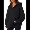 thumbnail image 3 of Sudadera con Capucha de Gran Tamaño con Cuello en V y Abertura para el Pulgar para Mujer, Estilo Y2K, Moda de Otoño. Negro L, 3 of 8