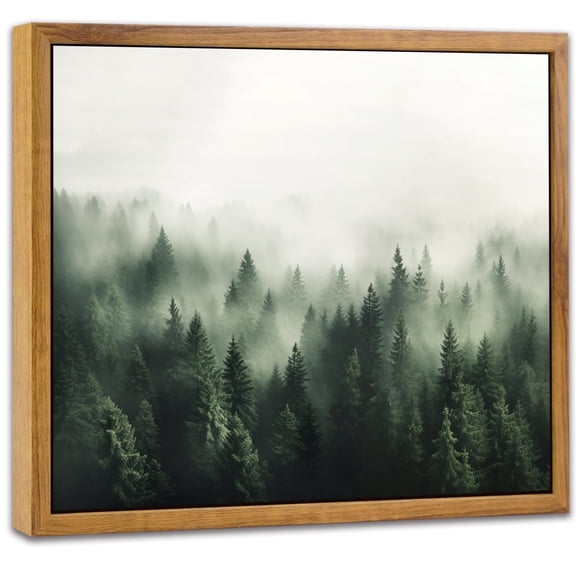 Drsoum Framed Canvas Wall Art Vintage Classical Oil Painting Green Pine Tree Forest Room Decor for Bathroom Bedroom Living Room - 8x10in Natural Framed