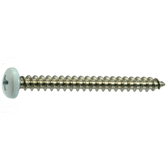 #10 x 2" White 18-8 Stainless Phillips Pan Head Sheet Metal Screws (10 pcs.)