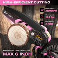 thumbnail image 4 of Saker Mini Chainsaw, 6-Inch Electric, Rechargeable, Cordless, Powered by 2x 22V 1500mAh Batteries, Includes 2 Chains, for Women & Elderly, Pink, 4 of 10