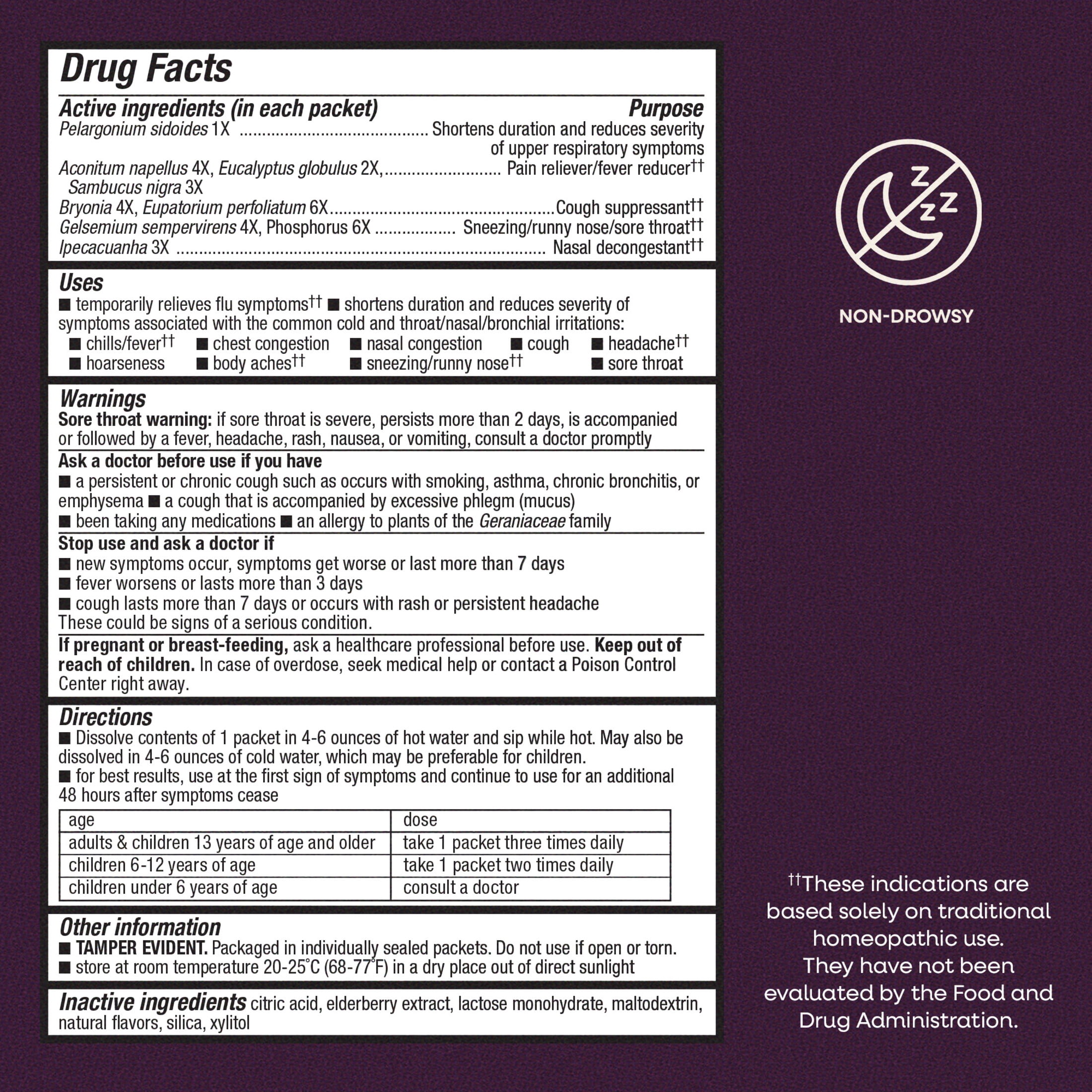Nature's Way Sambucus Cold + Flu Relief Elderberry Hot Drink Packets, Lemon-Flavored, 10 Count