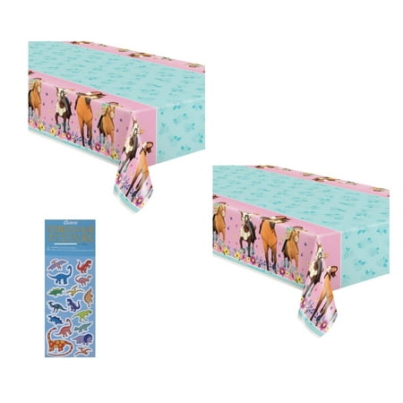 Unique Spirit Riding PriNst Free Horse Birthday Party Supplies Bundle includes Plastic Table Covers - 2 Pack