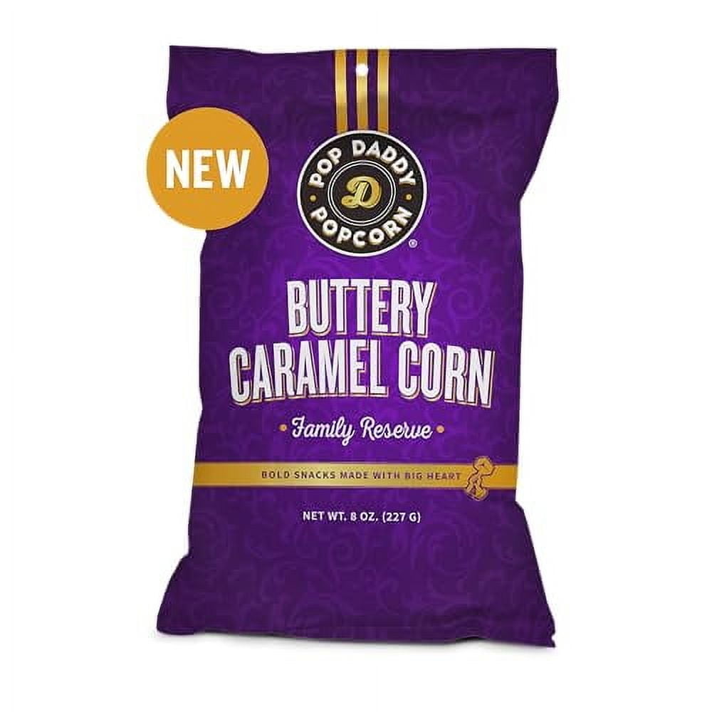 Pop Daddy Flavored Popcorn Gourmet, Buttery Caramel Flavor, Hand Seasoned Kernels Gluten Free Popcorn Snacks, 8oz Individual Bags, 3 Pack