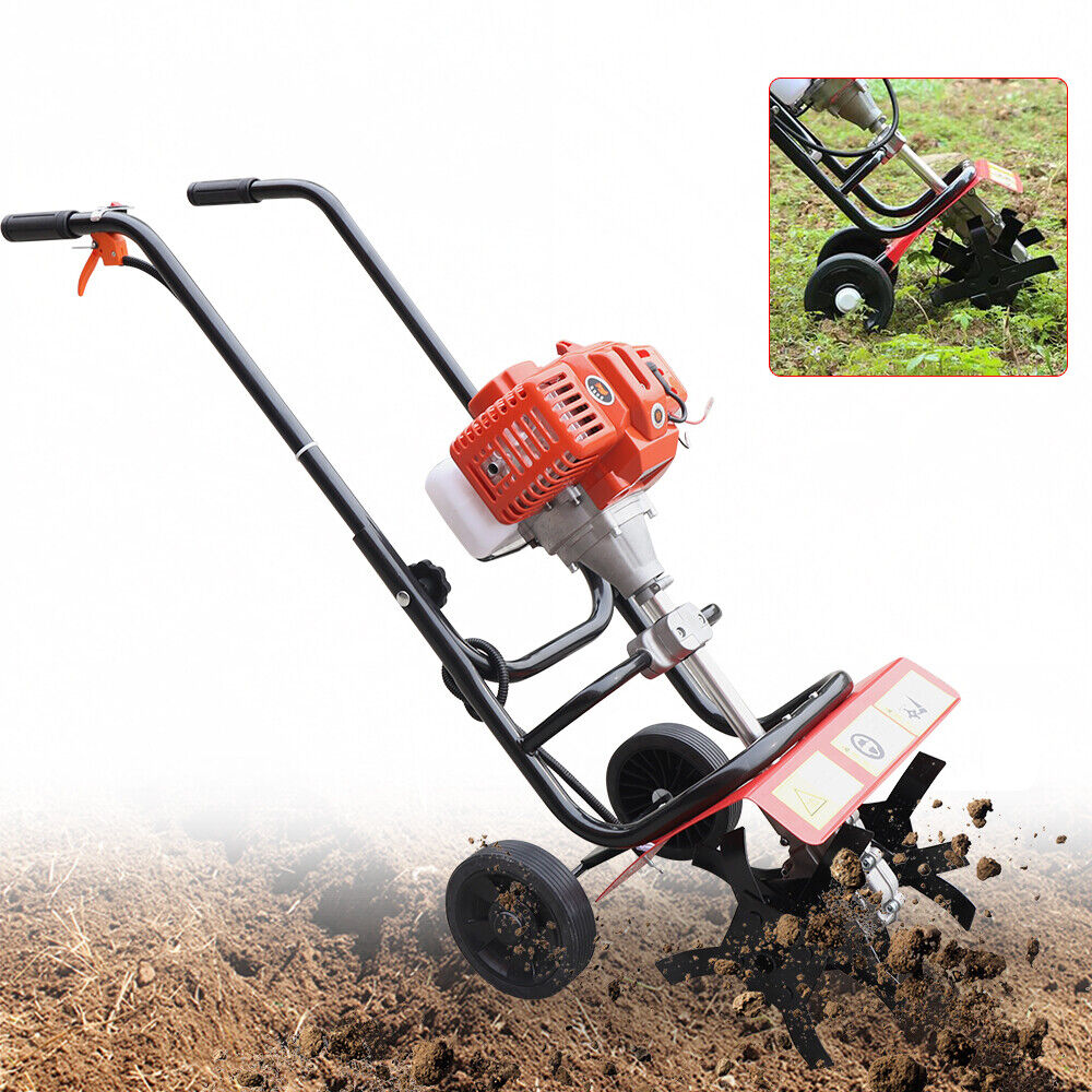 Mkyiongou 52CC 2Stroke Mini Tiller Cultivator Garden Hand-pull Gas Tiller Cultivating Tool
