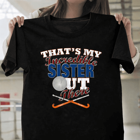 Distressed Field Hockey Player Sister Brother Sports Graphic Unisex T-Shirt, for men & women, up to size 5XL.