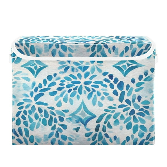 Storage Box With Lid 16.5x12.6x11.8In Foldable Stacked Household Storage Box Watercolor Blue Pattern