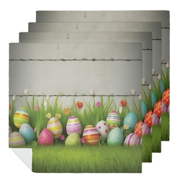 Qinduosi Easter Eggs Grass Cloth Napkins Polyester Dinner Napkins Great for Indoor/Outdoor Dining Special Occasions or Dinner Parties 2 PCS
