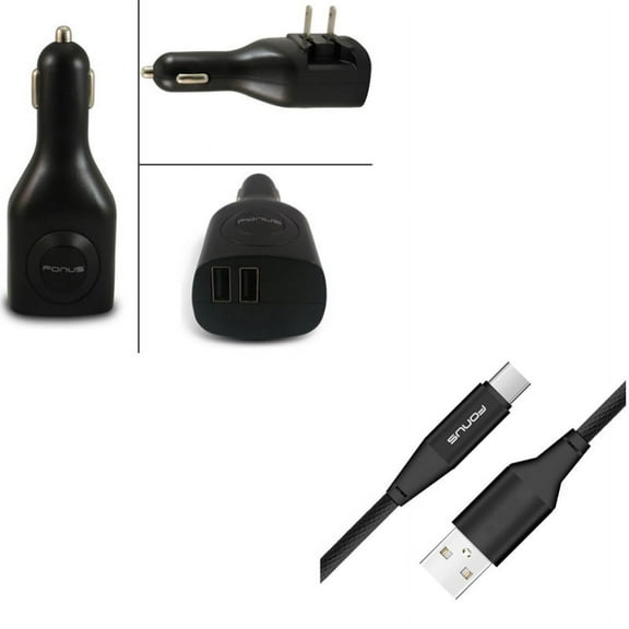 2-in-1 2-Port USB Car Home Charger w Charger Cord Type-C 10ft USB Cable Y1P for Blackberry Motion, Key2, KEYone, LE - BLU G9, Vivo XI Plus 5 - CAT S61 S48c - Coolpad Legacy