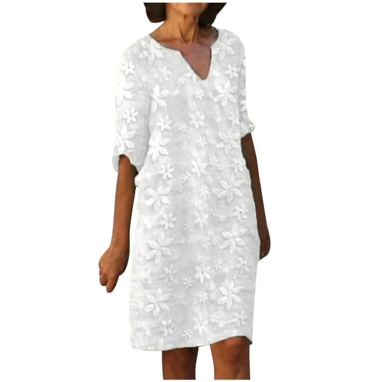 Cavosen Linen Dress for Women Summer White Half Sleeve Midi Dresses Fashion  Lace Loose Flared Dress Plain Cotton Linen Casual Dress V-Neck Dress Lounge  Dresses Trendy Clothes XL - Walmart.com